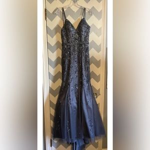 Mori lee size 2 navy blue sequined prom dress